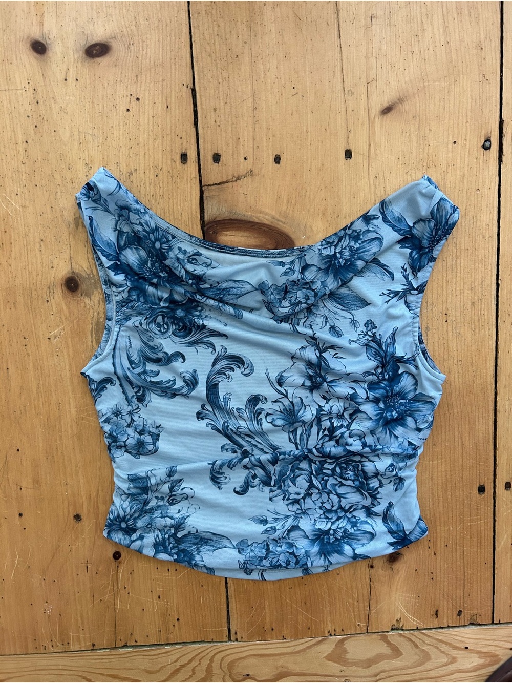 Anthropologie Light Blue Floral Draped-Neck Tank